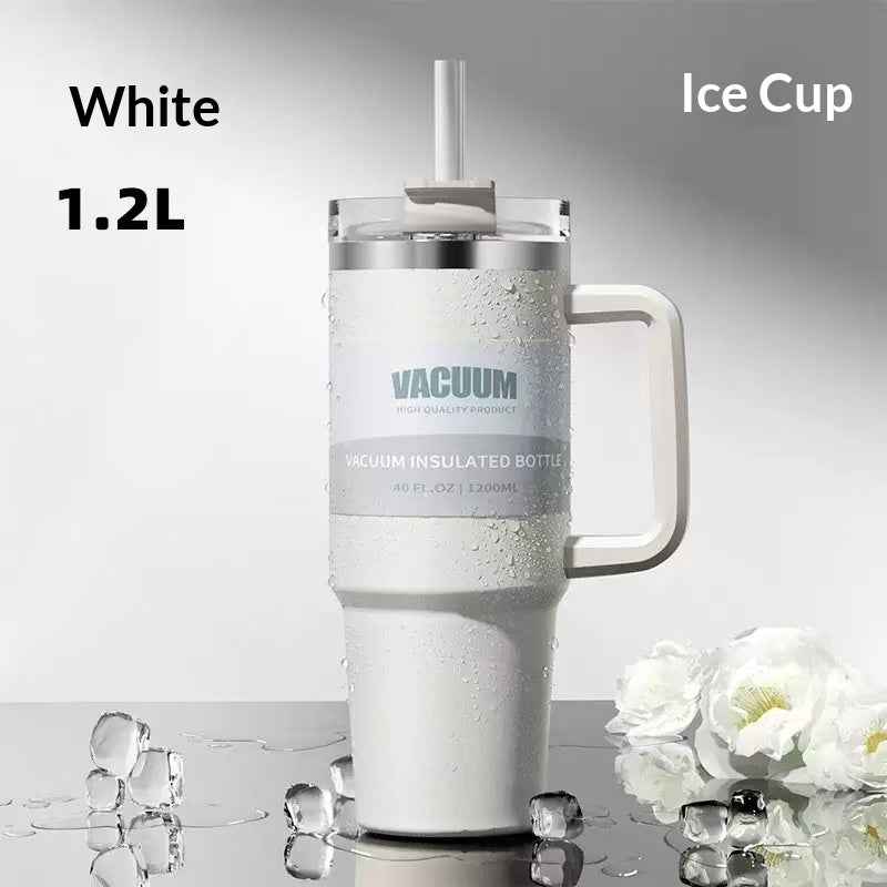 DineLuxco 40oz Iced Coffee Tumbler 1200ml - 304 Stainless Steel Double-Wall Insulated Cup Keeps Cold for 12 Hours with Straw