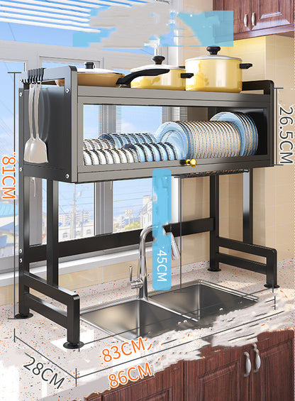 Kitchen Dish Drying Rack – Modern Minimalist Metal Dish Rack with Chopstick Cage and Hooks
