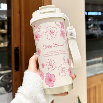 Stainless Steel Portable Coffee Cup – 550ml Modern Floral Design Portable Coffee Cup