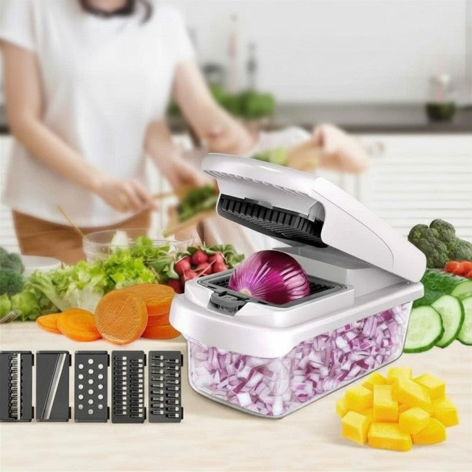 Dineluxco Kitchen Vegetable Chopper with Interchangeable Stainless Steel Blades