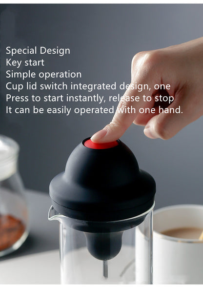 Electric Milk Frother with Glass Jar – Portable Electric Frother for Latte Cappuccino and Matcha