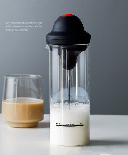 Electric Milk Frother with Glass Jar – Handheld Foam Maker for Latte and Cappuccino