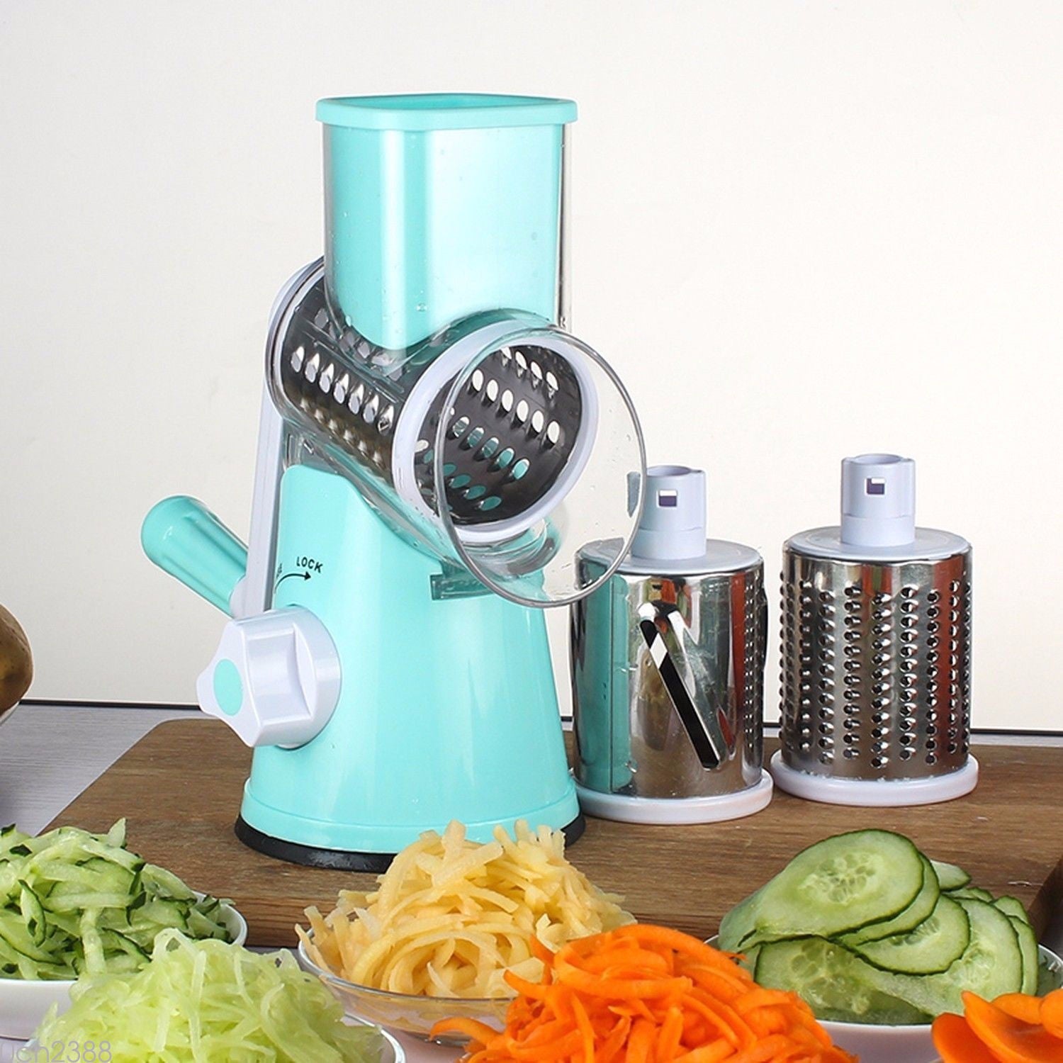 Rotary Cheese Grater and Drum Mandoline Slicer – Compact Rotary Grater for Cheese and Vegetables