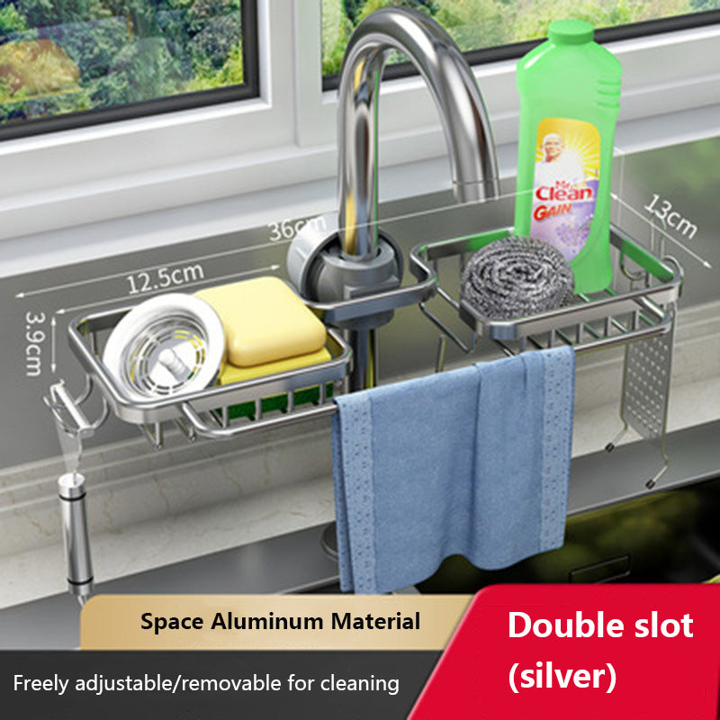 Space Aluminum Kitchen Storage Rack – Modern Kitchen Storage Solution No-Punch Faucet Rack