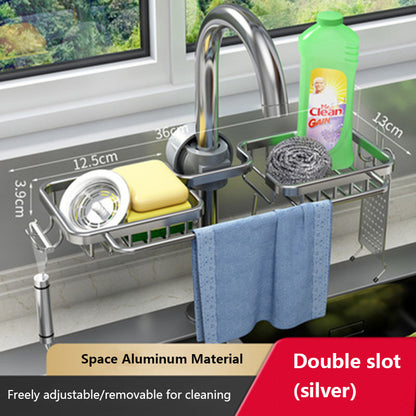 Space Aluminum Kitchen Storage Rack – Modern Kitchen Storage Solution No-Punch Faucet Rack