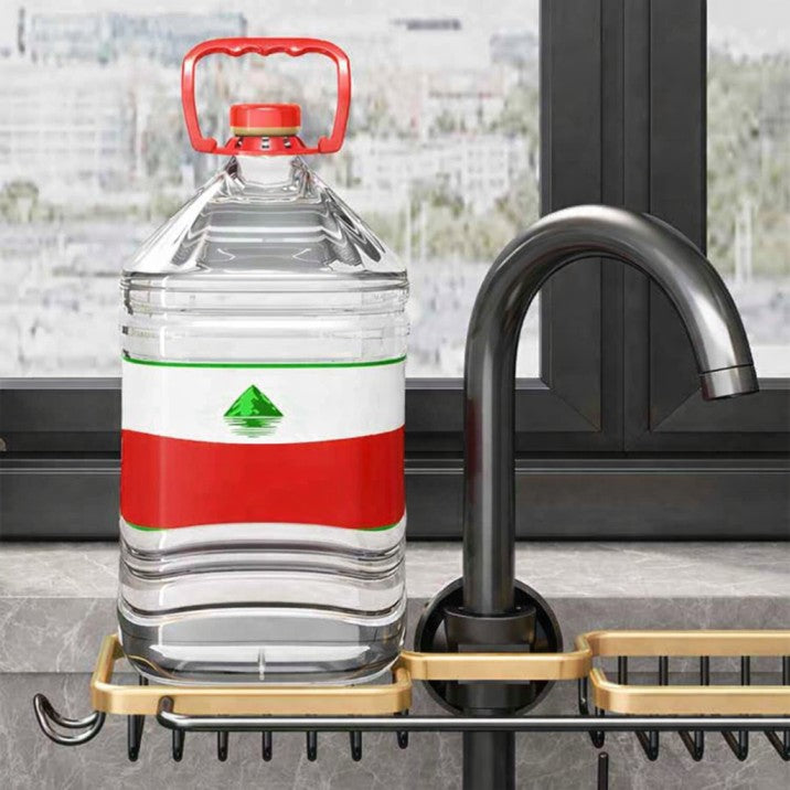 Dineluxco No-Punch Aluminum Kitchen Rack with Integrated Towel Rail and Drain Basket