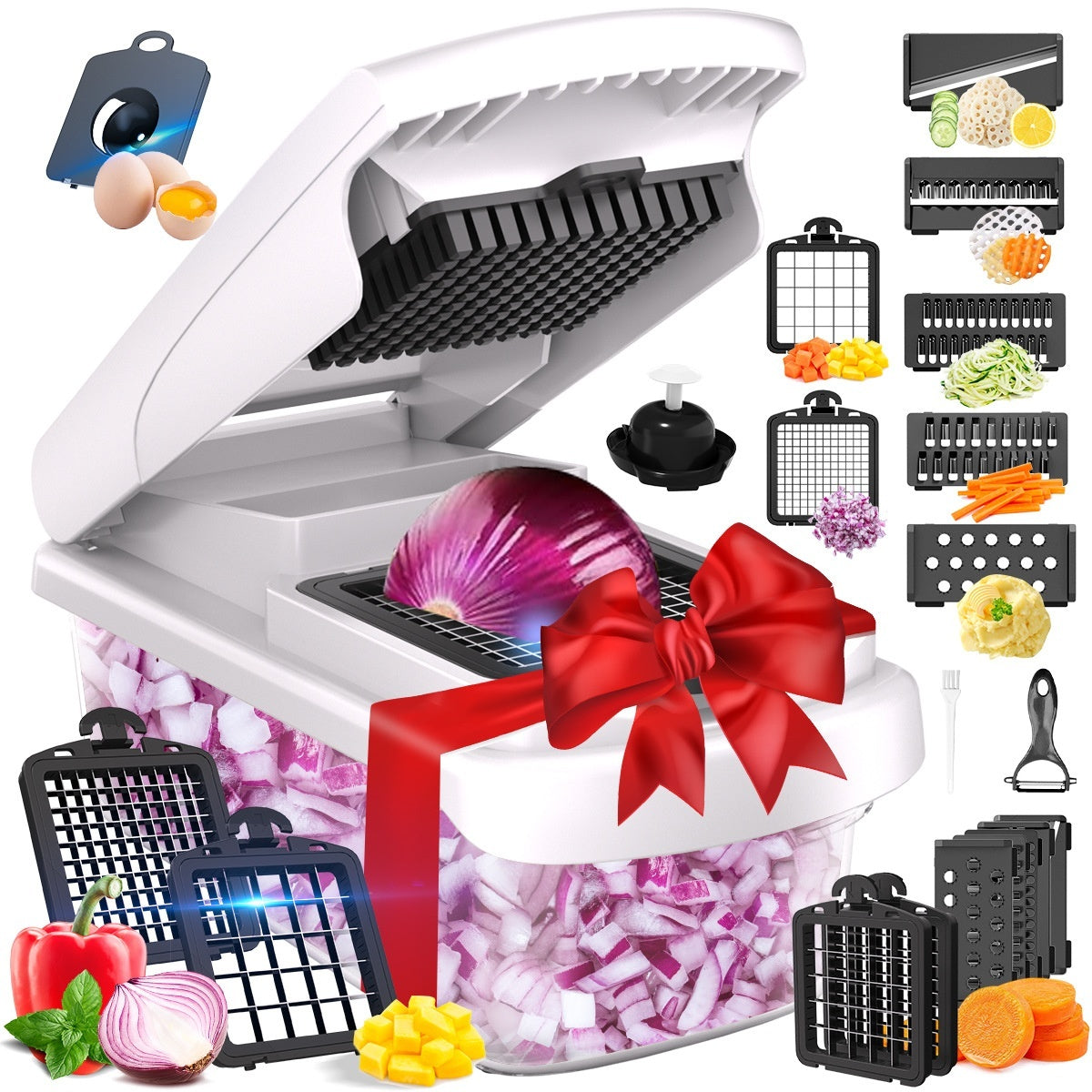 15-in-1 Vegetable Chopper and Spiralizer – Compact Stainless Steel Food Chopper for Kitchen Use