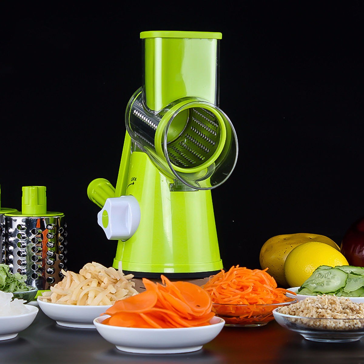 Rotary Cheese Grater and Drum Mandoline Slicer – Durable 3-Blade Drum Mandoline Slicer and Grater