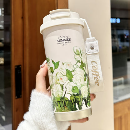 Stainless Steel Portable Coffee Cup – Gift Worthy 550ml Floral Insulated Stainless Steel Cup