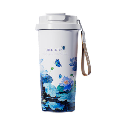 Stainless Steel Portable Coffee Cup – 550ml Leak-Proof Floral Stainless Steel Coffee Tumbler