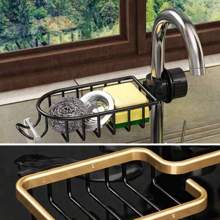 Dineluxco Space Aluminum Faucet Storage Rack with Towel Rail for Kitchen Organization