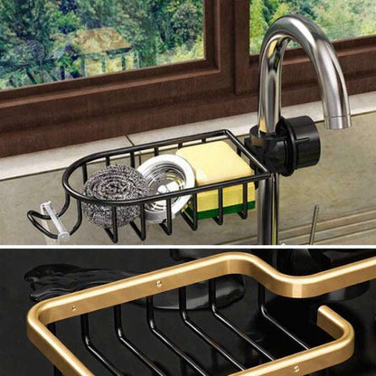 Dineluxco Space Aluminum Faucet Storage Rack with Towel Rail for Kitchen Organization