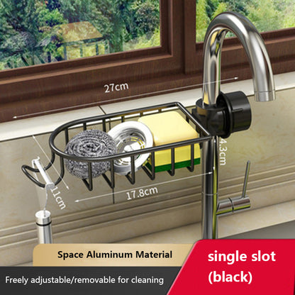 Space Aluminum Kitchen Storage Rack – Multi-Function Aluminum Sink Rack with Towel Holder