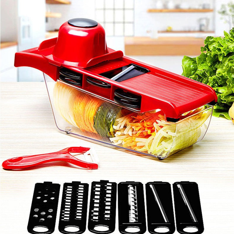 Pro 6-in-1 Vegetable Chopper – Potato Shredder 6-Blade Multifunctional Food Slicer with Hand Guard