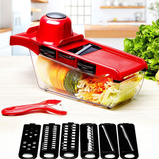 Pro 6-in-1 Vegetable Chopper – Potato Shredder 6-Blade Multifunctional Food Slicer with Hand Guard