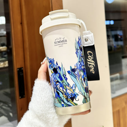 Stainless Steel Portable Coffee Cup – Durable 550ml Floral Vacuum Insulated Travel Coffee Cup