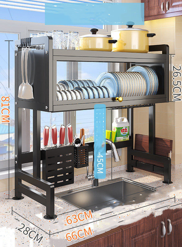 Kitchen Dish Drying Rack – Durable Metal Dish Drying Rack with Knife Slot and Utensil Holder