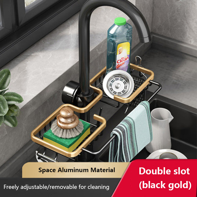 Space Aluminum Kitchen Storage Rack – Easy Install No-Drill Kitchen Organizer and Drain Basket