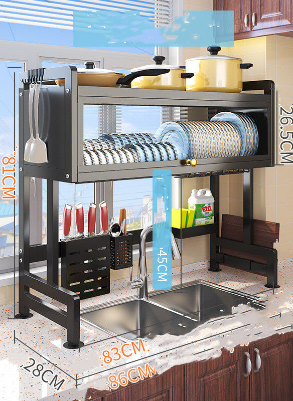 Kitchen Dish Drying Rack – Space Saving Metal Countertop Dish Rack with Drainage Tray