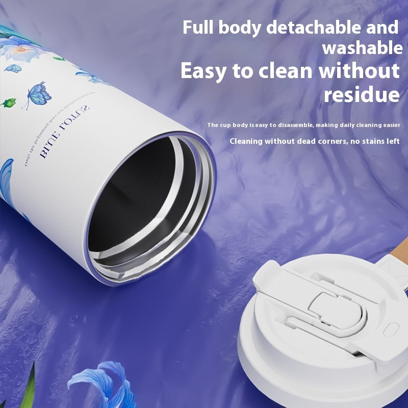 Stainless Steel Portable Coffee Cup – Elegant Floral 550ml Vacuum Insulated Coffee Cup