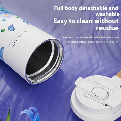 Stainless Steel Portable Coffee Cup – Elegant Floral 550ml Vacuum Insulated Coffee Cup