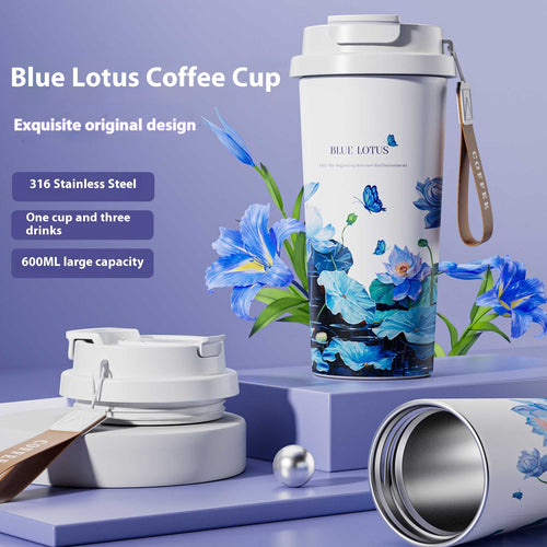 Stainless Steel Portable Coffee Cup – 550ml Floral Vacuum Insulated Travel Tumbler