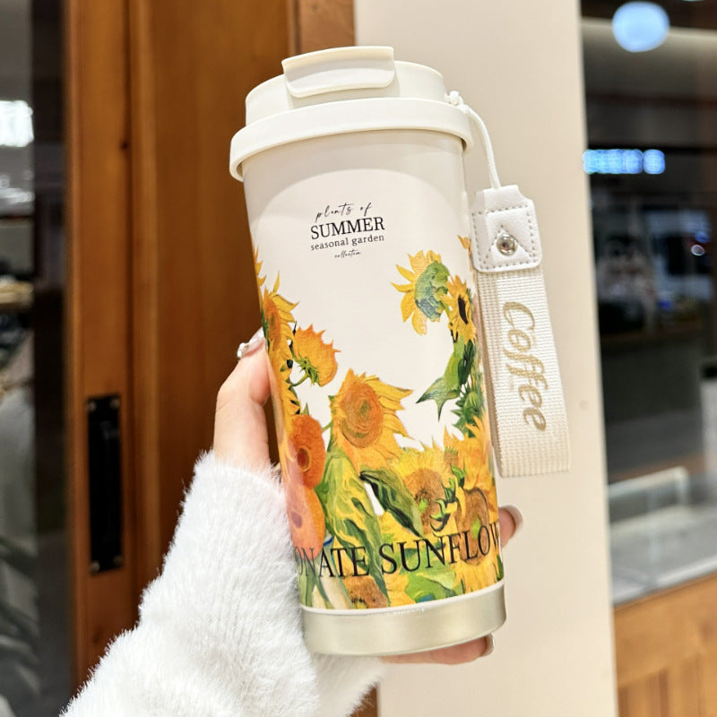 Stainless Steel Portable Coffee Cup – 550ml Premium Floral Stainless Steel Coffee Tumbler