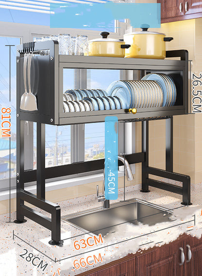 Kitchen Dish Drying Rack – Multi-Function Metal Dish Drainer with Knife Holder and Cutting Board Rack