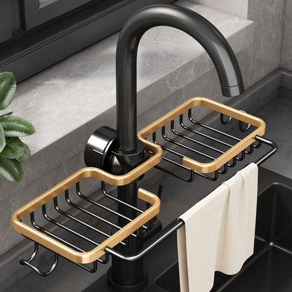 Space Aluminum Kitchen Storage Rack – No-Punch Faucet Drain Basket with Towel Rail