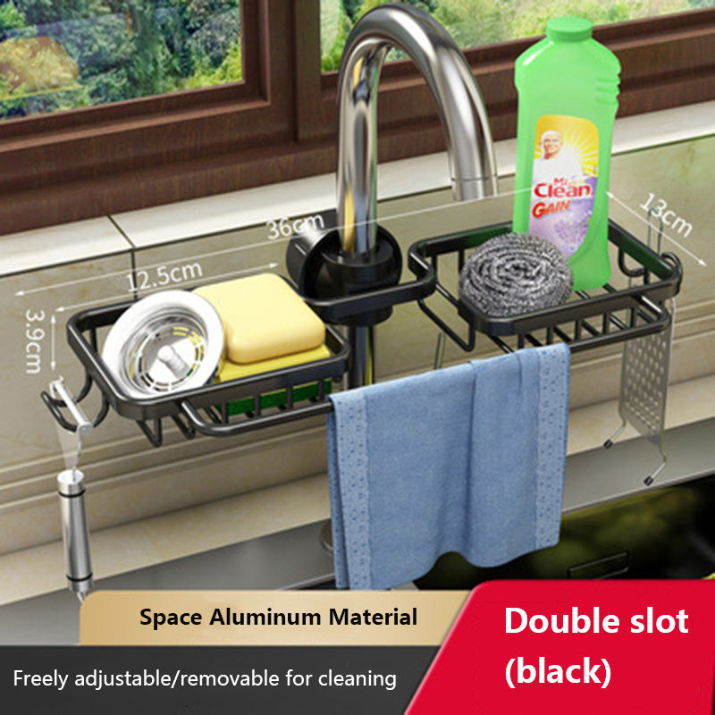 Space Aluminum Kitchen Storage Rack – Double Layer Aluminum Kitchen Storage Rack with Towel Rail
