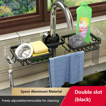 Space Aluminum Kitchen Storage Rack – Double Layer Aluminum Kitchen Storage Rack with Towel Rail