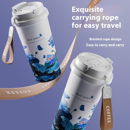 Stainless Steel Portable Coffee Cup – Portable 550ml Floral Vacuum Insulated Travel Cup