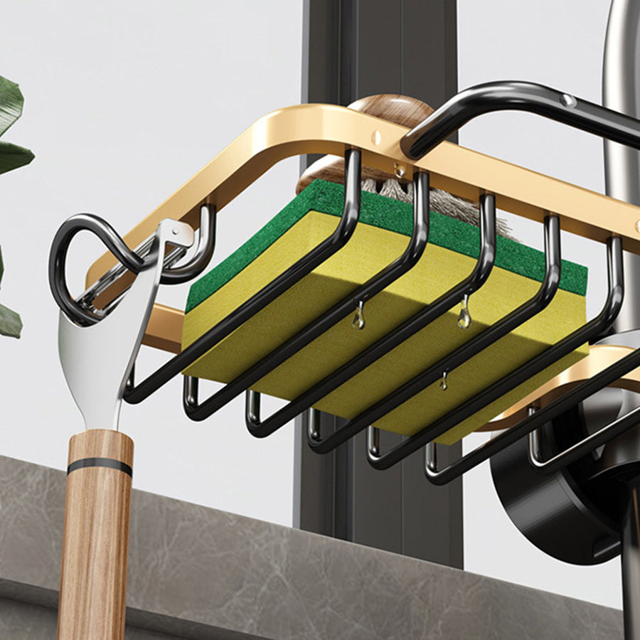Space Aluminum Kitchen Storage Rack – Faucet Side Drain Basket and Towel Holder for Kitchen