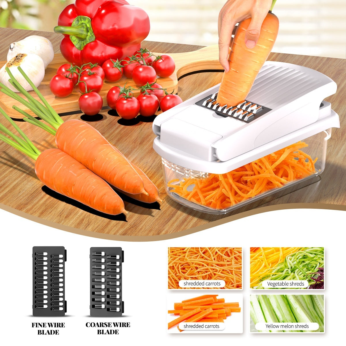 15-in-1 Vegetable Chopper and Spiralizer – Space Saving Stainless Steel Vegetable Chopper with Container